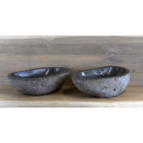 H&R Badmeubelen Basalt Rock waskom - 40-45cm - opbouw - 2 stuks - natuursteen basalt SW471147