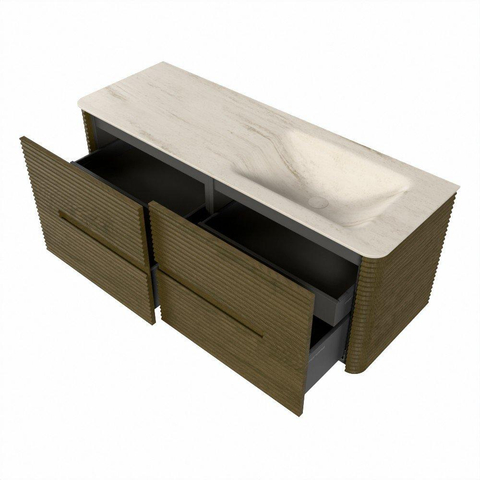 Mondiaz CIRO-DLUX Ensemble de meubles de salle de bains - 130x45x50cm - Plan vasque solid surface Meli - 1 lavabo à droite - sans trous de robinet - 4 tiroirs - Dusk SW1533158