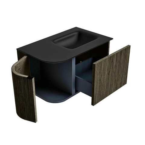 Mondiaz KURVE Ensemble de meubles de salle de bains - 75x46x40cm - 1 tiroir - 1 porte - vasque solid surface - droite - 1 trou de robinet - Shadow SW1414159