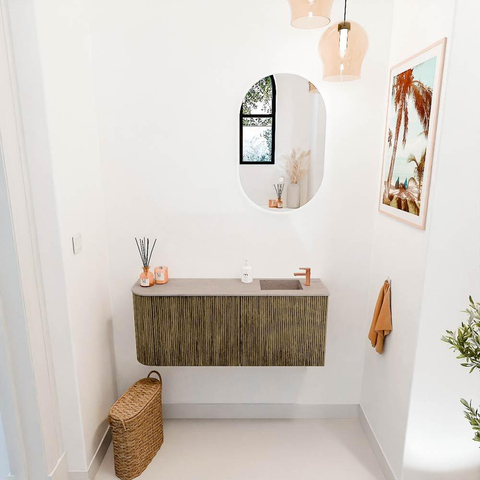 Mondiaz JOYA-DLUX Meuble de toilette 101,6cm - arrondi gauche couleur Dusk - Lavabo FAYE position Droite 1 trou de robinet couleur Saba. SW1426098