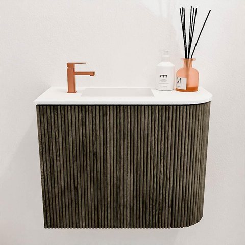 Mondiaz JOYA Meuble de toilette 51,6cm - arrondi droit couleur Shadow - Vasque FAYE position Gauche 1 trou de robinet couleur Talc SW1421425