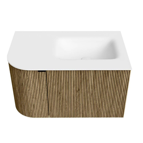 Mondiaz KURVE Badkamermeubelset - 75x46x40cm - 1 lade - 1 deur - wastafel solid surface - rechts - 1 kraangat - Dusk SW1414718