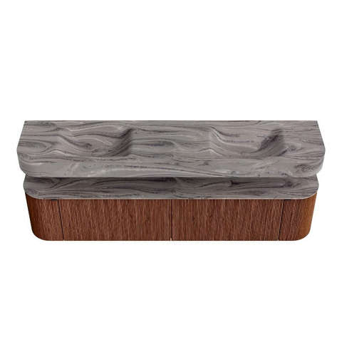 MONDIAZ THOR-DLUX 200cm meuble de salle de bains arrondi gauche + droite couleur Ruby avec 2 tiroirs et 2 portes. Vasque suspendue CLOUD Double 2 trous de robinet couleur Sombra. SW1467289