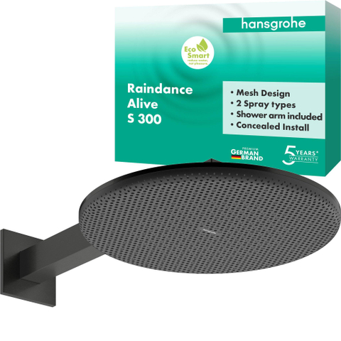 Hansgrohe Raindance alive S - hoofddouche 300 - 2jet - ecosmart wand - geborsteld zwart chroom (antraciet) SW1388690
