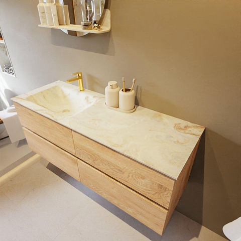 MONDIAZ VICA-DLUX Badkamermeubelset - 130cm - onderkast washed oak - 4 lades - inbouw wastafel cloud links - 1 kraangat - 60cm hoge versie - frape SW1088804
