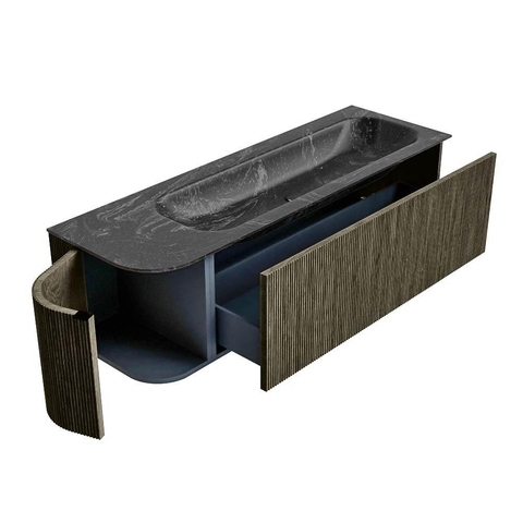 Mondiaz KURVE-DLUX Badkamermeubelset - 145x46x40cm - 1 lade - 1 deur - wastafel solid surface - rechts - 2 kraangaten - Shadow SW1414683