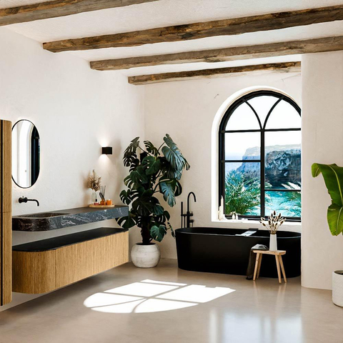 MONDIAZ THOR-DLUX Meuble de salle de bains 190cm arrondi gauche + droite couleur Oak avec 2 tiroirs et 2 portes. Vasque suspendue CLOUD Gauche sans trou de robinet couleur Lava. SW1466386