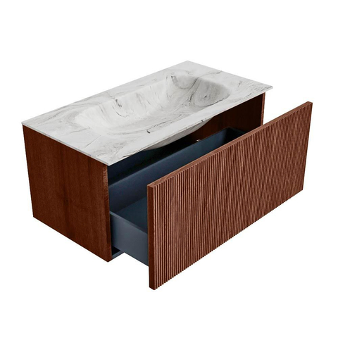 Mondiaz KURVE-DLUX Ensemble de meuble de salle de bain - 90x46x40cm - 1 tiroir - vasque solid surface - centre - 1 trou de robinet - Ruby SW1415807