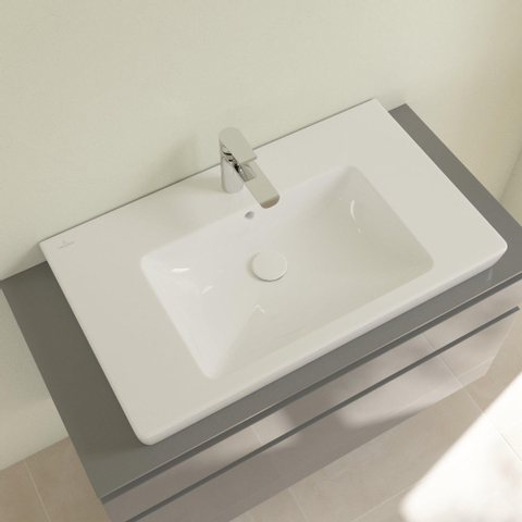 Villeroy & Boch Subway 2.0 meubelwastafel - geslepen - 80x47cm - met kraangat - met overloop - White Alpine (glans wit) 1025016