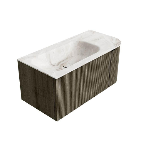 Mondiaz KURVE-DLUX Ensemble meuble de salle de bains - 95x46x40cm - 1 tiroir - 1 porte - vasque solid surface - gauche - 1 trou de robinet - Shadow SW1414326