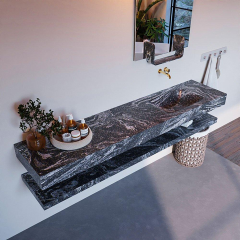 Mondiaz ALAN-DLUX Ensemble de meuble - 200cm - meuble Lava mat - 0 tiroirs - Lavabo Cloud Lava suspendu - vasque Droite - 0 trous de robinet SW808980