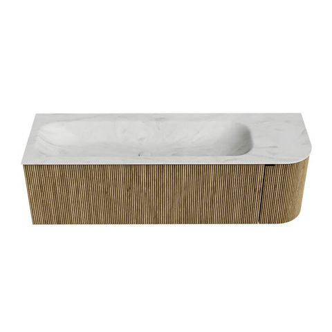 Mondiaz KURVE-DLUX Ensemble de meuble de salle de bains - 145x46x40cm - 1 tiroir - 1 porte - vasque solid surface - gauche - 2 trous de robinet - Dusk SW1414963