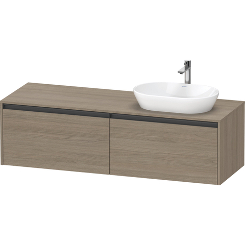 Duravit Ketho.2 Wastafelonderbouwkast - inclusief consoleplaat - met 2 laden - voor waskom rechts - 160x55x45.9cm - met handgrepen antraciet - eiken terra mat SW773022