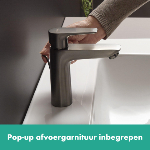 Hansgrohe Talis e 1 greeps wastafelkraan - 110 PopUp - trekwaste - hoogglans zwart chroom SW358789