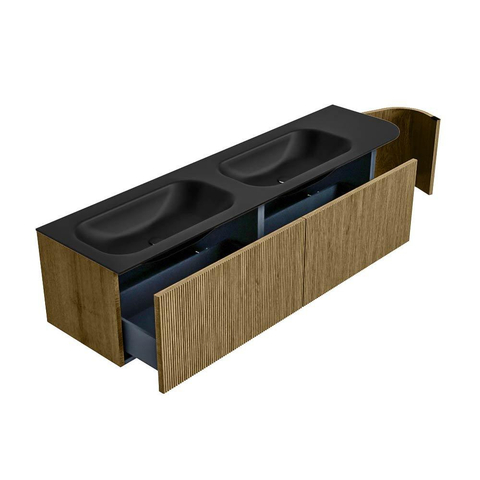 Mondiaz KURVE Ensemble de meubles de salle de bains - 175x46x40cm - 2 tiroirs - 1 porte - vasque solid surface - double / gauche - sans trou de robinet - Dusk SW1414863
