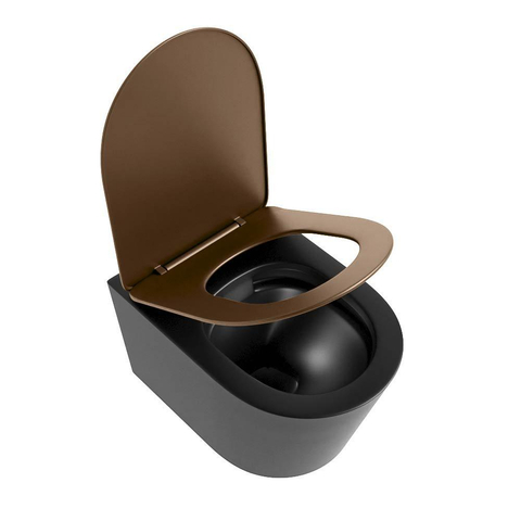 Mondiaz LAVIE WC suspendu – sans bride – 36 x 53 cm – avec abattant softclose – Urban (noir), abattant Rust (brun) SW1208708