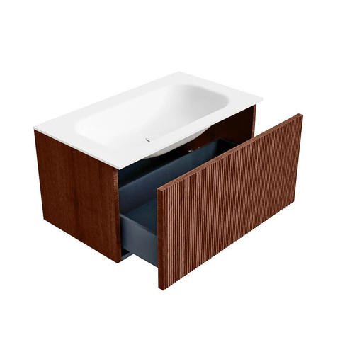 Mondiaz KURVE Ensemble de meuble de salle de bains - 80x46x40cm - 1 tiroir - lavabo solid surface - central - sans trou de robinet - Ruby SW1415601