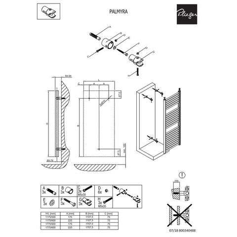 Plieger Palmyra radiateur design horizontal raccordement central 1775x600mm 1019W anthracite métallisé 7252885