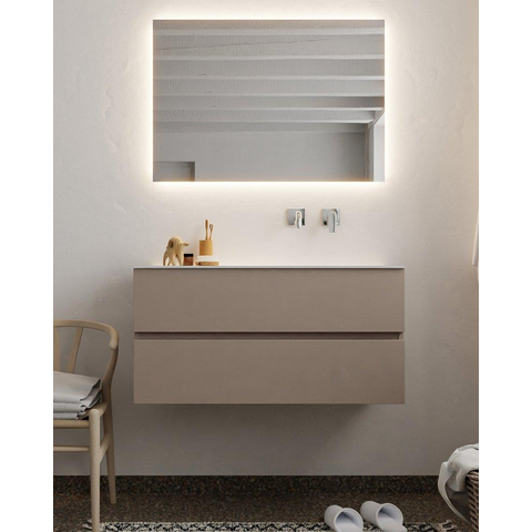 ENSEMBLE DE MEUBLE MONDIAZ VICA - 100cm - 2 tiroirs - lavabo Cloud à droite - 0 trous de robinet - solid surface smoke SW411381