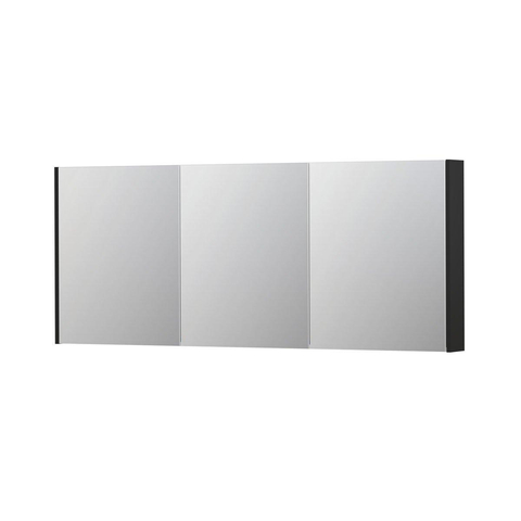 INK SPK2 Spiegelkast - 180x14x74cm - 3 deuren - dubbelzijdige Spiegel - schakelaar en stopcontact - MDF lak zwart mat SW440217