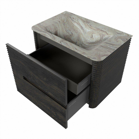 Mondiaz CIRO-DLUX Ensemble de meubles de salle de bains - 70x45x50cm - plan vasque solid surface Glace - 1 vasque au milieu - sans trous de robinet - 2 tiroirs - Shadow SW1532184