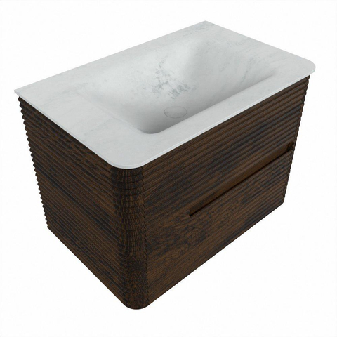 Mondiaz CIRO-DLUX Meuble de salle de bains - 70x45x50cm - Plan vasque solid surface Opalo - 1 vasque centrale - 1 trou de robinet - 2 tiroirs - Noyer SW1530124