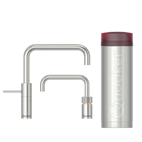Quooker BE Nordic Square Twintaps - bec pivotant - réservoir PRO3 - Eau chaude / bouillante - Inox SW795652