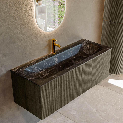 Mondiaz KURVE-DLUX Ensemble de meubles de salle de bains - 120x46x40cm - 1 tiroir - lavabo solid surface - central - 1 trou de robinet - Shadow SW1414665