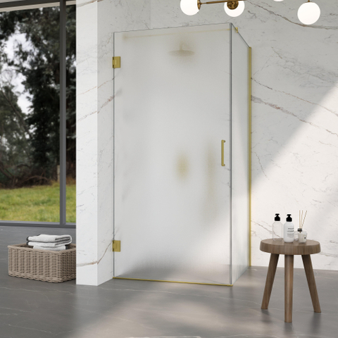 Fortifura Galeria Douchecabine - 80x140x200cm - scharnieren - deurgreep - vlak - gesatineerd veiligheidsglas - PVD - geborsteld messing (goud) SW1222292