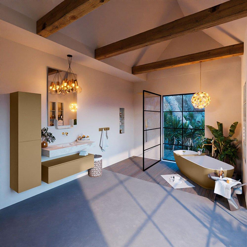 Mondiaz ALAN-DLUX Ensemble de meuble - 110cm - meuble Oro mat - 1 tiroir - Lavabo Cloud Frappe suspendu - vasque Centre - 0 trous de robinet SW805133