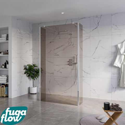 FugaFlow Eccelente Vetro Vrijstaande inloopdouche badkamer - 110x200cm - Rookglas - antikalk - 8mm veiligheidsglas - 2 zijwanden 40cm - met wandarmen en hoekprofielen - Chroom - SW1125593
