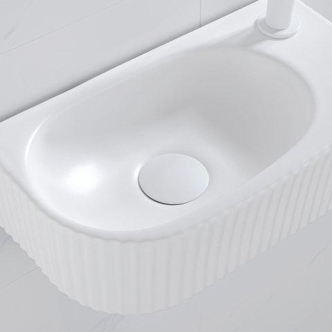 QeramiQ Blend fonteinset – halfrond – 40x21.5x12 cm – keramiek wit glans – mat witte kraan SW1233007