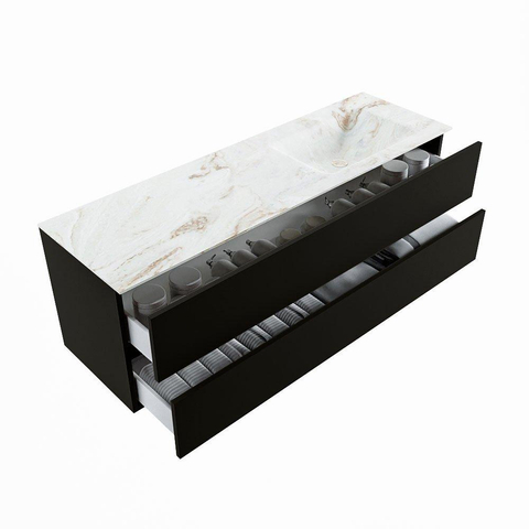 MONDIAZ VICA-DLUX Ensemble meuble de salle de bains - 150cm - meuble bas urban - 2 tiroirs - lavabo encastré cloud à droite - 1 trou de robinet - version haute 60cm - frape SW1088685