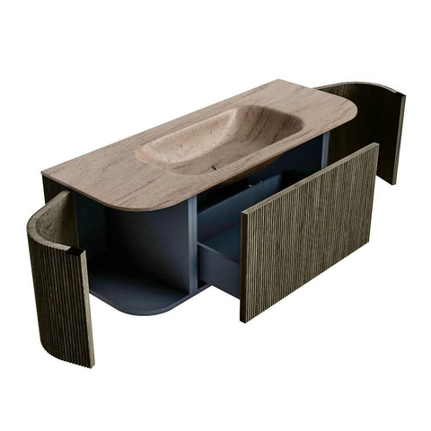MONDIAZ KURVE-DLUX Meuble de salle de bains 120cm arrondi Gauche + Droite couleur Shadow avec 1 tiroir et 2 portes. Lavabo BIG SMALL Milieu 1 trou de robinet Saba. SW1433417