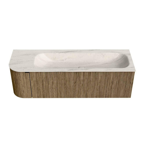 MONDIAZ KURVE-DLUX Meuble de salle de bains 145cm arrondi à gauche couleur Dusk avec 1 tiroir et 1 porte. Lavabo BIG LARGE à droite 1 trou de robinet Meli. SW1431896