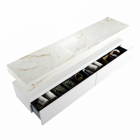 MONDIAZ ALAN - DLUX Badkamermeubelset - 200cm - onderkast - Talc - 2 lades - vrijhangende wastafel - wasbak midden - 0 kraangaten - Frappe SW805294