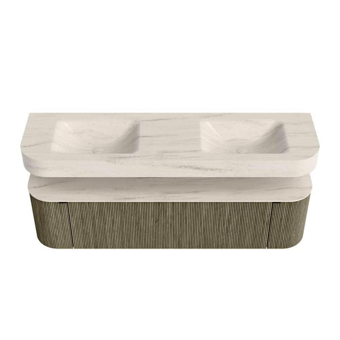 MONDIAZ THOR-DLUX 170cm meuble de salle de bains arrondi gauche + droite couleur Shadow avec 1 tiroir et 2 portes. Vasque suspendue CLOUD Double 2 trous de robinet couleur Meli. SW1465777