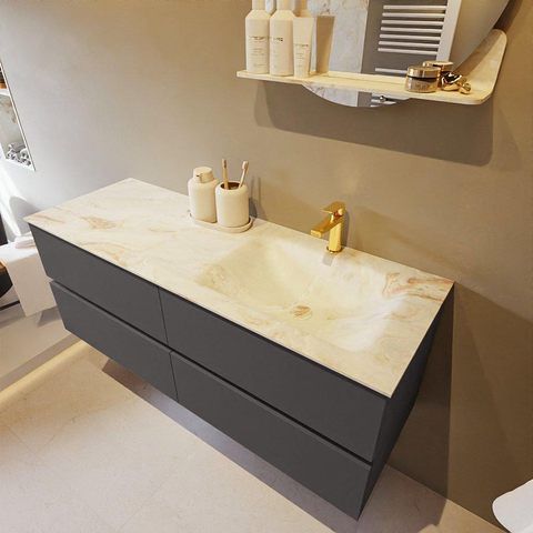 MONDIAZ VICA-DLUX Badkamermeubelset - 130cm - onderkast dark grey - 4 lades - inbouw wastafel cloud rechts - 1 kraangat - 60cm hoge versie - frape SW1088850