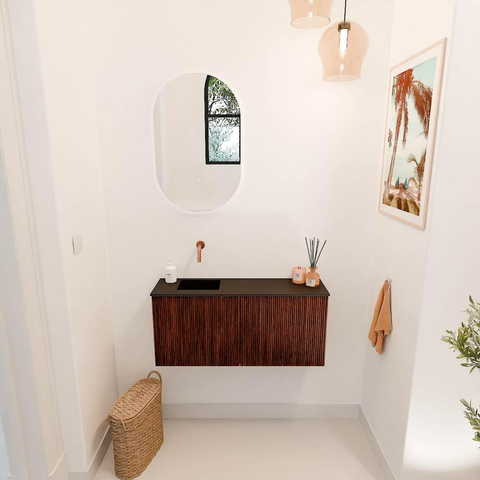Mondiaz JOYA 90cm meuble de toilette - couleur Ruby - Vasque FAYE position Gauche Sans trou de robinet couleur Urban SW1421809