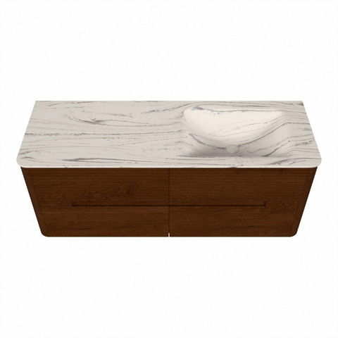Mondiaz CIRO-DLUX Badkamermeubelset - 130x45x50cm - Solid surface wastafel Nata - 1 wasbak Rechts - zonder kraangaten - 4 lades - Ruby SW1532079