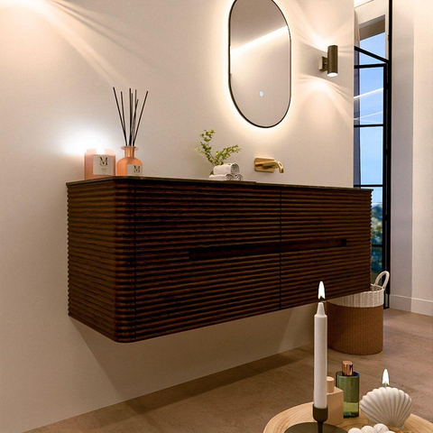 Mondiaz CIRO-DLUX Badkamermeubelset - 140x45x50cm - Solid surface wastafel Lava - 1 wasbak Rechts - zonder kraangaten - 4 lades - Walnut SW1530181