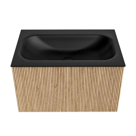 MONDIAZ KURVE Meuble de salle de bains 70cm couleur chêne avec 1 tiroir. Lavabo BIG SMALL central 1 trou de robinet Urban. SW1138366