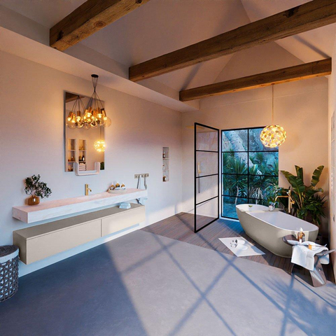 Mondiaz ALAN-DLUX Ensemble de meuble - 200cm - meuble Linen mat - 2 tiroirs - Lavabo Cloud Ostra suspendu - vasque Centre - 1 trou de robinet SW807545