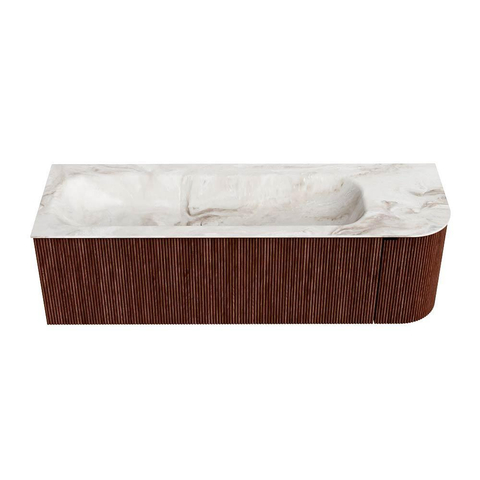 Mondiaz KURVE-DLUX Badkamermeubelset - 145x46x40cm - 1 lade - 1 deur - wastafel solid surface - links - 2 kraangaten - Ruby SW1415666