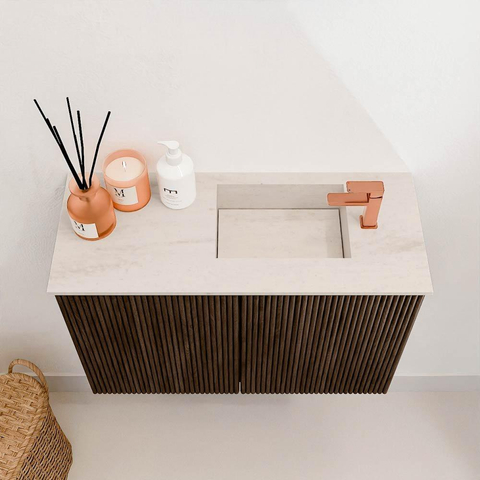 Mondiaz JOYA-DLUX Meuble de toilette 60cm - couleur Walnut - Vasque FAYE position Droite 1 trou de robinet couleur Meli. SW1424416