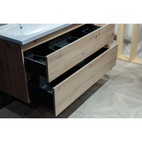 Saniclass Vita Badkameronderkast - 120cm - 2 lades - greeploos - rustiek eiken SW1413860
