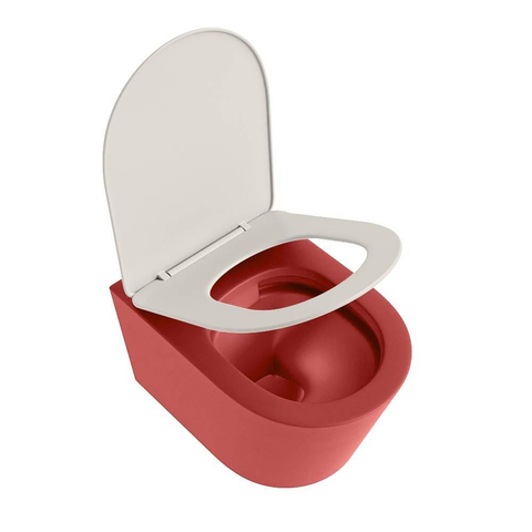 Mondiaz LAVIE hangtoilet – spoelrandloos – 36 x 53 cm – met softclose zitting – Fire (rood), zitting Linen (offwhite) SW1208649