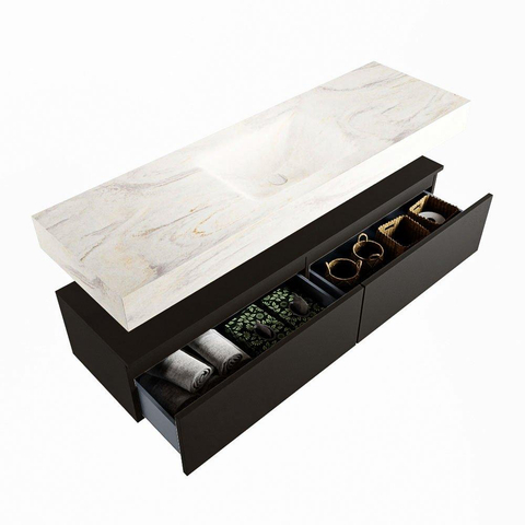 Mondiaz ALAN-DLUX Ensemble de meuble - 150cm - meuble Urban mat - 2 tiroirs - Lavabo Cloud Ostra suspendu - vasque Centre - 0 trous de robinet SW807583
