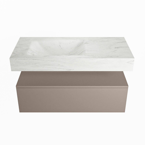 Mondiaz ALAN-DLUX Ensemble de meuble - 100cm - meuble Smoke mat - 1 tiroir - Lavabo Cloud Opalo suspendu - vasque Gauche - 1 trou de robinet SW806449
