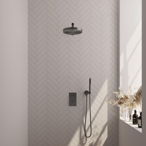 BRAUER Stripe Douche de tête thermostatique encastrée - 3 voies - rectangulaire - pomme de douche 25cm - bras mural droit - douchette à main barre - flexible de douche - coude mural - gunmetal brossé PVD SW1435217